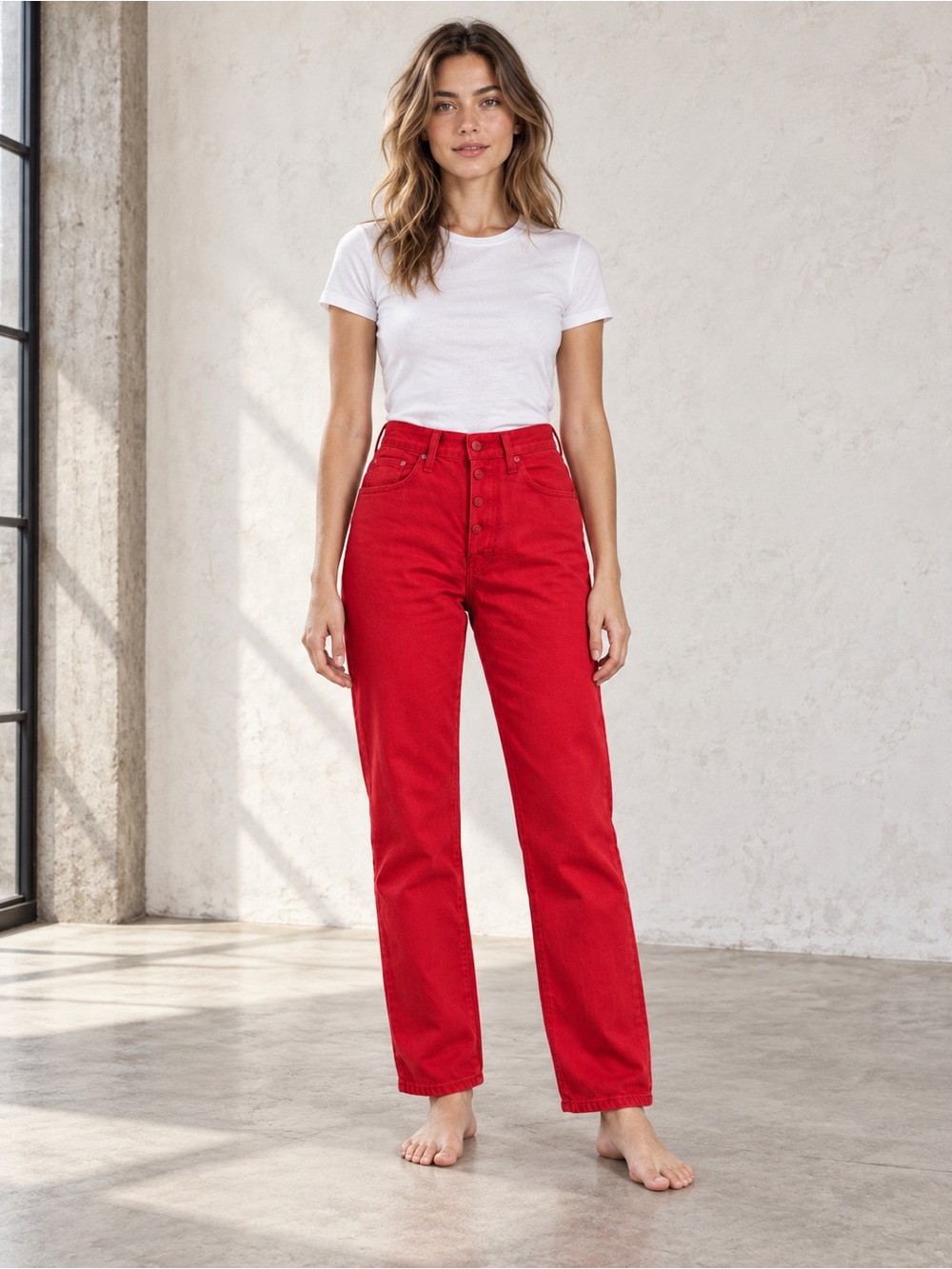 MOTHER The Rambler Ankle Jeans Ribbon Red High Rise Button Fly SZ 29